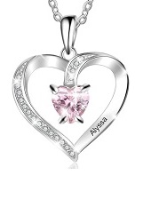 lovely silver cz heart baby October birthstone necklace
